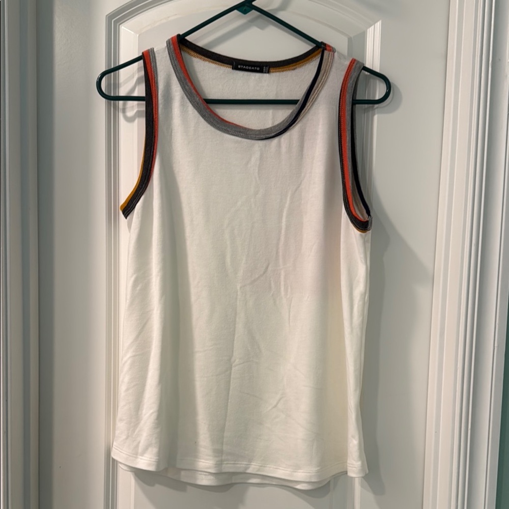Staccato White Tank Top with Multicolor Trim